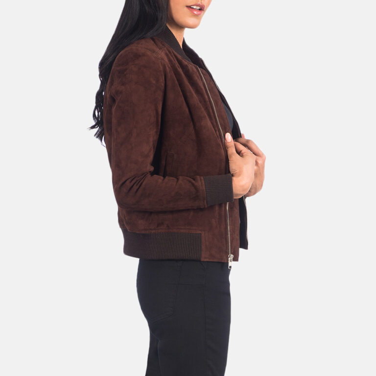 Womens Bliss Brown Suede Bomber Jacket9-3-1623147581985